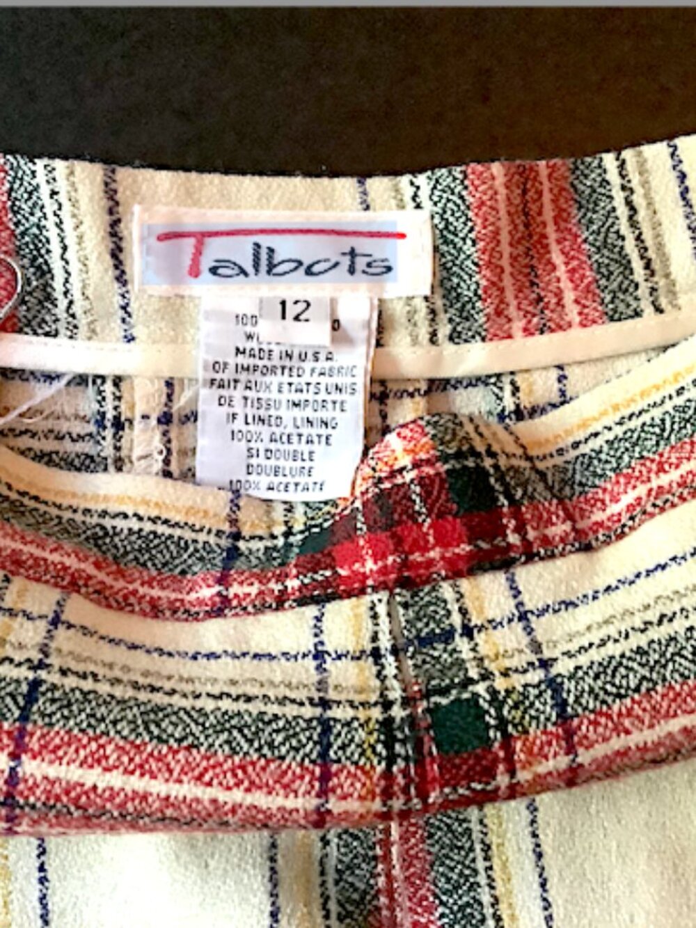 Talbots Classic Plaid box-pleat flared skirt, Size 12, side zipper, unlined - Picture 4 of 9